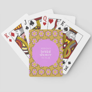 Retro Mod Blommor Lila och Gul Bröllopsdusch  Casinokort