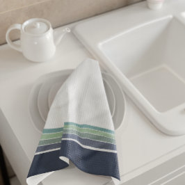 Retro/Mod Blue och Grönt Stripe Kökshandduk