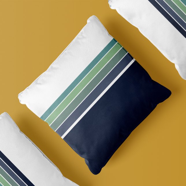 Retro/Mod Blue och Grönt Stripe Kudde (Skapare uppladdad)
