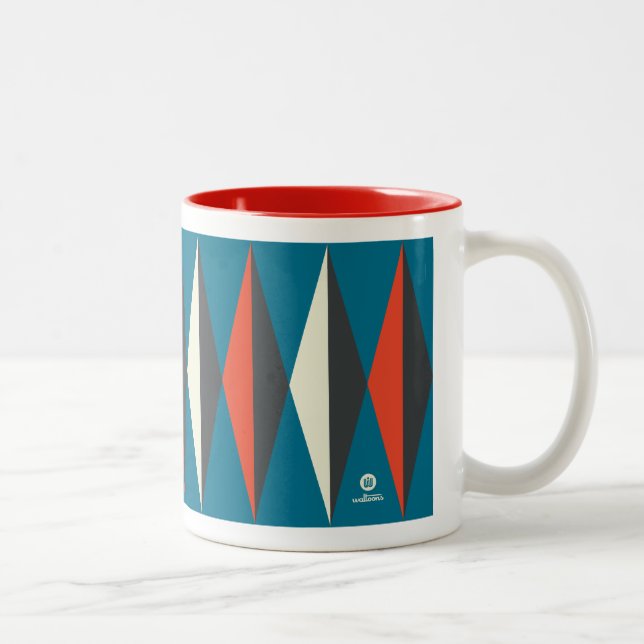 Retro Mod Diamond Mönster (röd/vit/blå/svart) Två-Tonad Mugg (Höger)