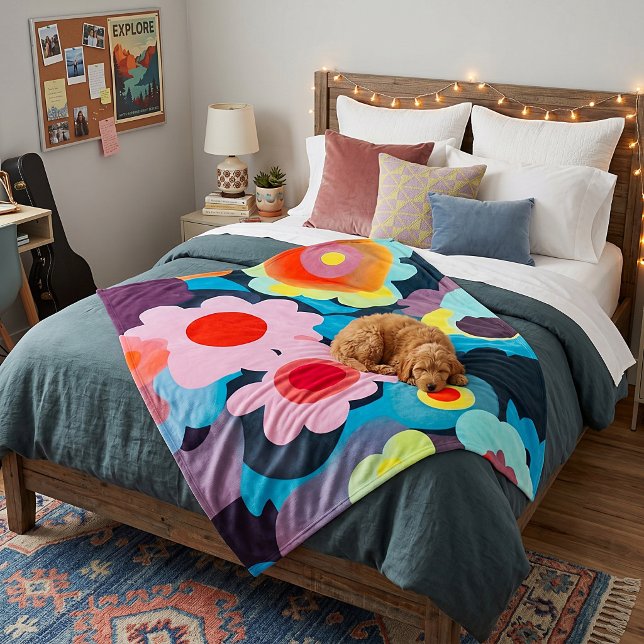 Retro mod flowers fleecefilt (Skapare uppladdad)
