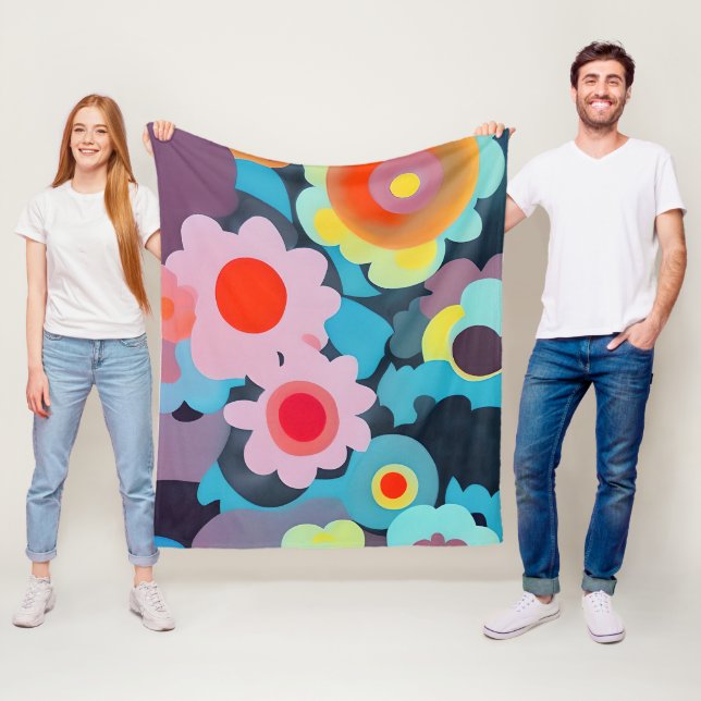 Retro mod flowers fleecefilt (På plats)