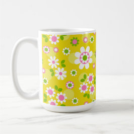 Retro Mod Flowers Gult & White Kaffemugg