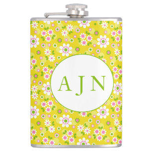 Retro Mod Flowers Gult & White Monogram Fickplunta