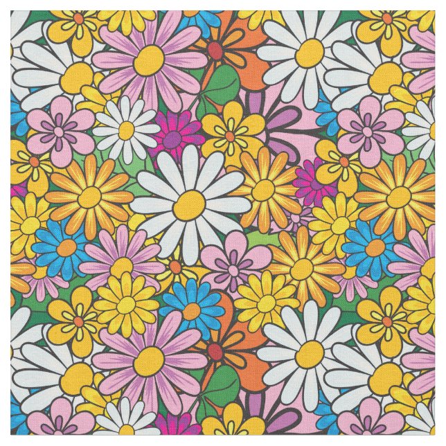 Retro Mod Flowers Tyg (Närbild)