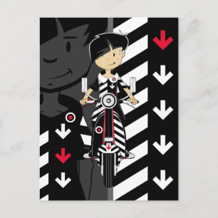 Retro Mod Girl på Scooter-vykort Vykort