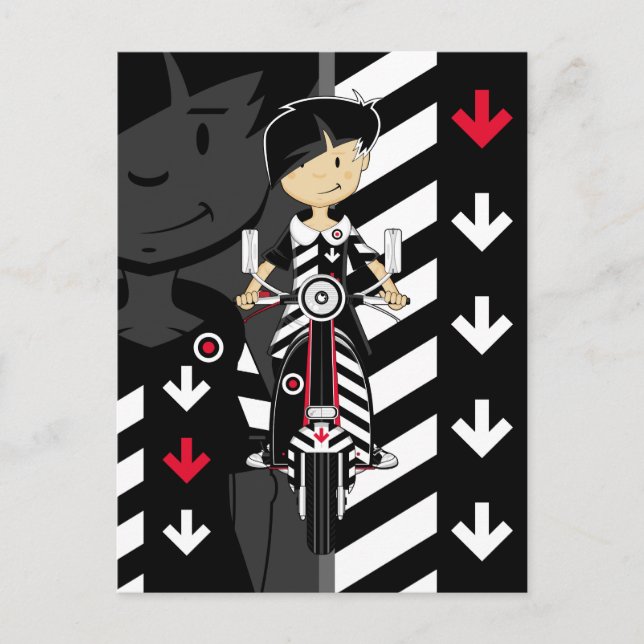 Retro Mod Girl på Scooter-vykort Vykort (Framsida)