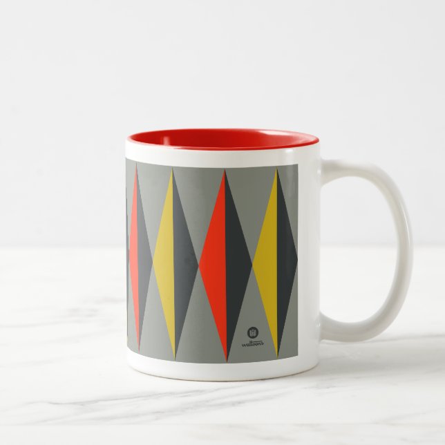 Retro Mod Mönster Grått Gult Red Black Två-Tonad Mugg (Höger)