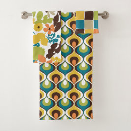 Retro Mod Mönster Teal Orange Mustard Grönt