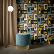 Retro Mod ovaler Blå Brun Senap Beige Svart