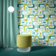 Retro Mod Ovals Apple Green Teal Aqua Blue