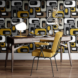Retro Mod Ovals Mustard Beige Taupe Grey Black 