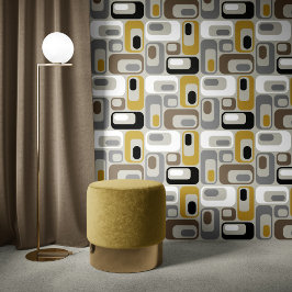 Retro Mod Ovals Mustard Grey Beige Taupe Black 
