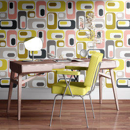 Retro Mod Ovals Mustard Yellow Pink Grey Beige