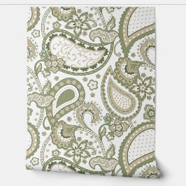 Retro Mod Paisley Olive Sage Green Beige