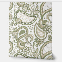 Retro Mod Paisley Olivgrön Beige