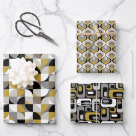 Retro Mod Patterns Mustard Beige Taupe Grey
