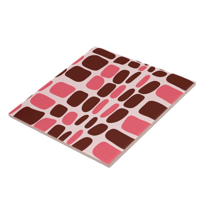 Retro Mod Pink & Chocolate Geometric Ceramic Tile Kakelplatta (Sidan)