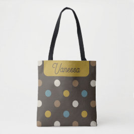 Retro Mod Polka Dots Blue Brown Name Personalized Tygkasse