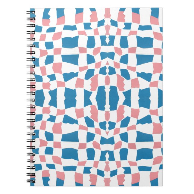 Retro Mod Rosa Blue Checkerboard-Abstrakt Anteckningsbok (Framsidan)