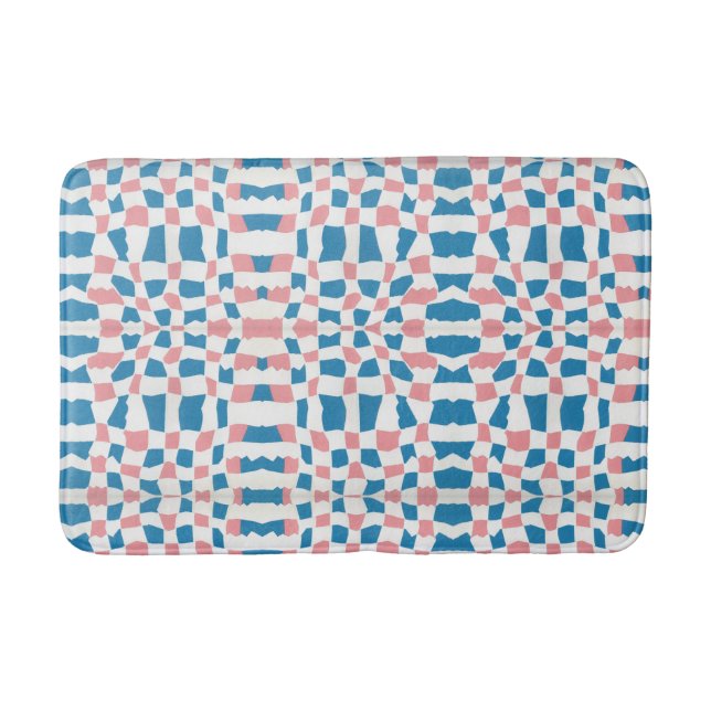 Retro Mod Rosa Blue Checkerboard-Abstrakt Badrumsmatta (Framsidan)