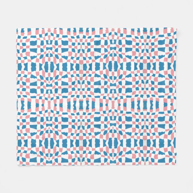 Retro Mod Rosa Blue Checkerboard-Abstrakt Fleecefilt (Framsidan (Horisontell))
