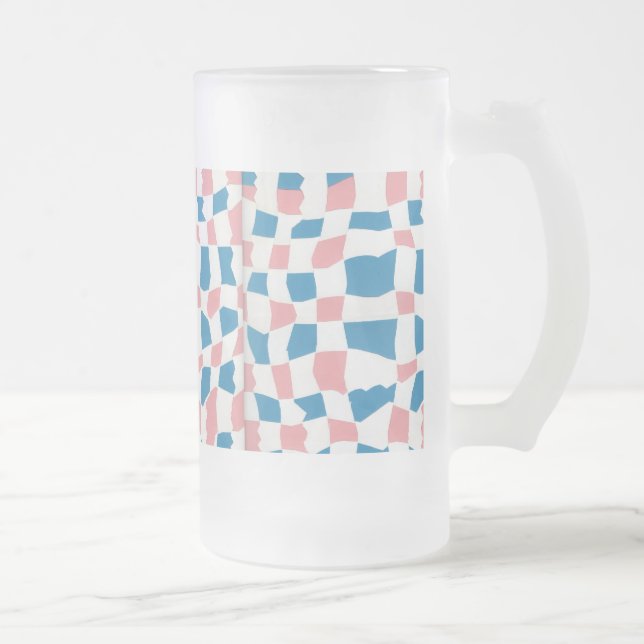 Retro Mod Rosa Blue Checkerboard-Abstrakt Frostat Ölglas (Höger)