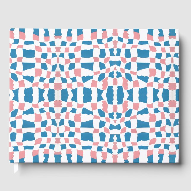 Retro Mod Rosa Blue Checkerboard-Abstrakt Gästböcker (Framsida)
