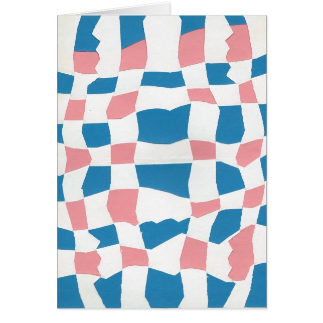 Retro Mod Rosa Blue Checkerboard-Abstrakt Hälsningskort (Framsidan)