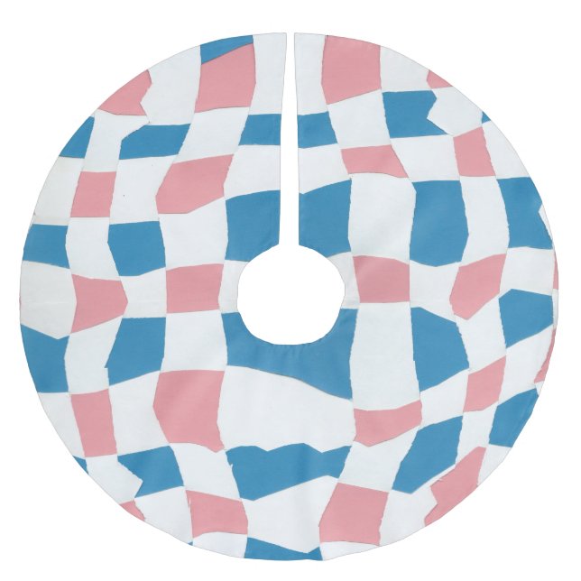 Retro Mod Rosa Blue Checkerboard-Abstrakt Julgransmatta Borstad Polyester (Framsidan)