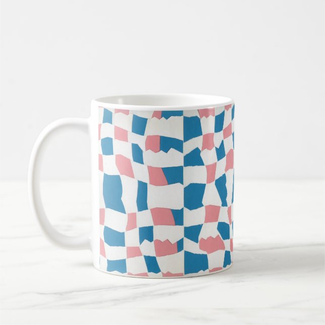 Retro Mod Rosa Blue Checkerboard-Abstrakt Kaffemugg (Vänster)