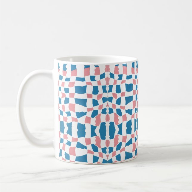 Retro Mod Rosa Blue Checkerboard-Abstrakt Kaffemugg (Vänster)