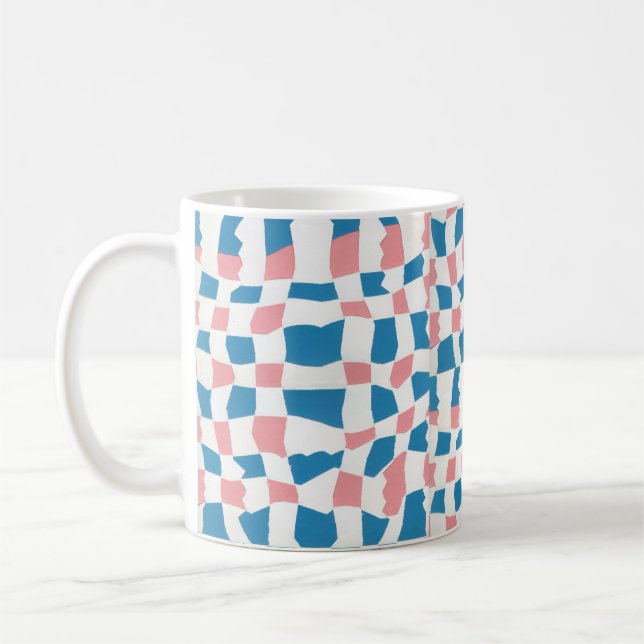 Retro Mod Rosa Blue Checkerboard-Abstrakt Kaffemugg (Vänster)