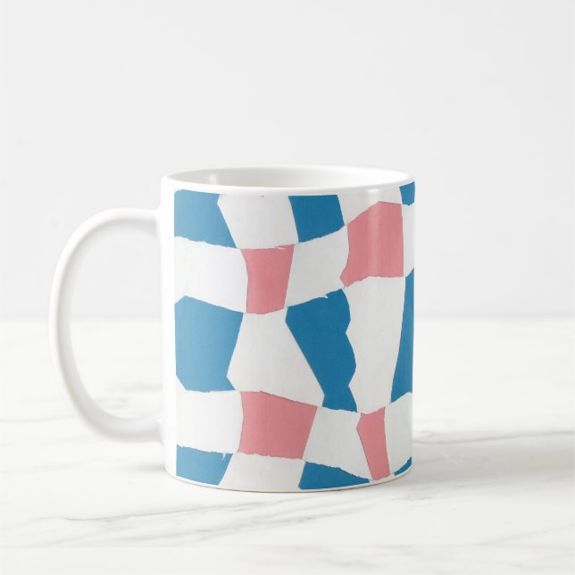 Retro Mod Rosa Blue Checkerboard-Abstrakt Kaffemugg (Vänster)