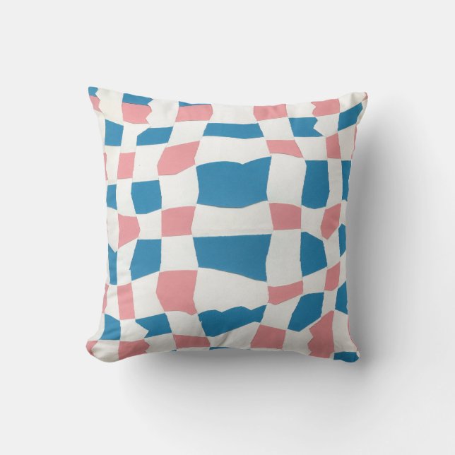 Retro Mod Rosa Blue Checkerboard-Abstrakt Kudde (Framsida)