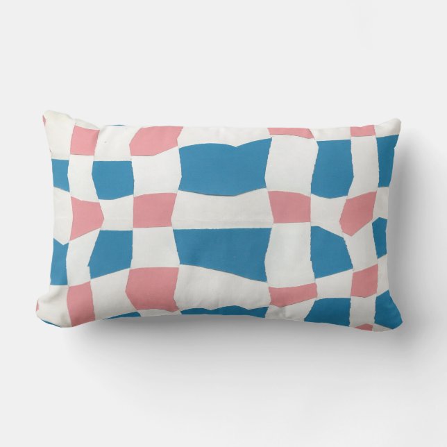 Retro Mod Rosa Blue Checkerboard-Abstrakt Lumbarkudde (Framsida)