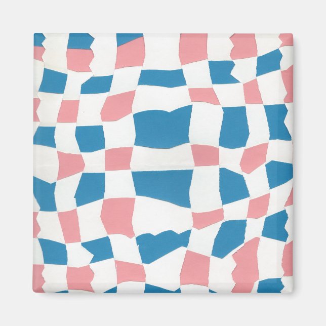Retro Mod Rosa Blue Checkerboard-Abstrakt Magnet (Framsidan)