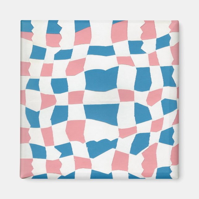 Retro Mod Rosa Blue Checkerboard-Abstrakt Magnet (Framsidan)