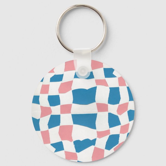 Retro Mod Rosa Blue Checkerboard-Abstrakt Nyckelring (Framsida)
