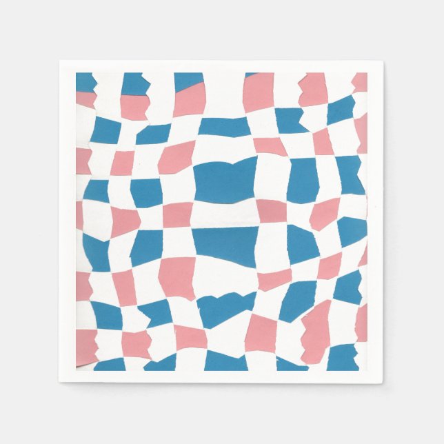 Retro Mod Rosa Blue Checkerboard-Abstrakt Pappersservett (Framsidan)