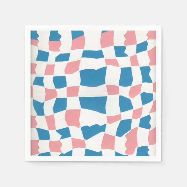 Retro Mod Rosa Blue Checkerboard-Abstrakt Pappersservett (Framsidan)