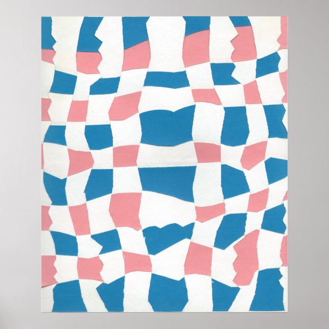 Retro Mod Rosa Blue Checkerboard-Abstrakt Poster (Framsidan)