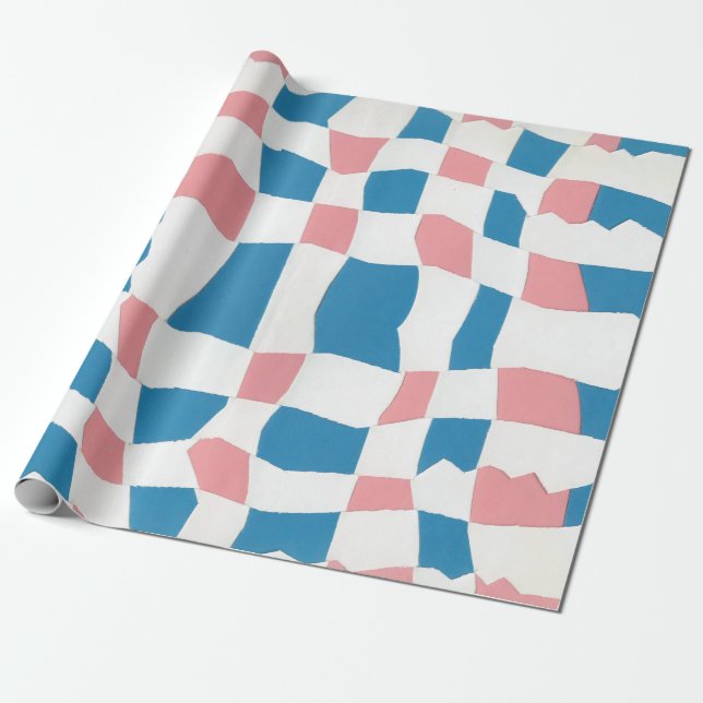 Retro Mod Rosa Blue Checkerboard-Abstrakt Presentpapper (Utrullad)