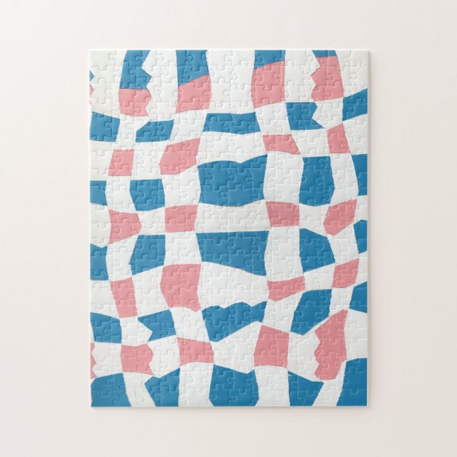 Retro Mod Rosa Blue Checkerboard-Abstrakt Pussel (Vertikal)