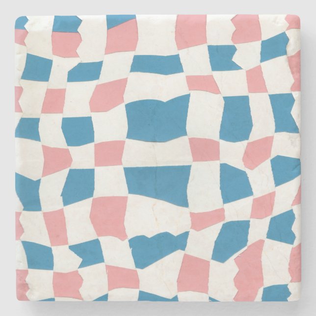 Retro Mod Rosa Blue Checkerboard-Abstrakt Stenunderlägg (Framsidan)