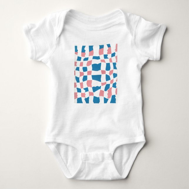 Retro Mod Rosa Blue Checkerboard-Abstrakt T Shirt (Framsida)