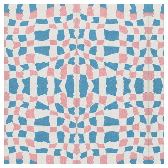 Retro Mod Rosa Blue Checkerboard-Abstrakt Tyg (Närbild)