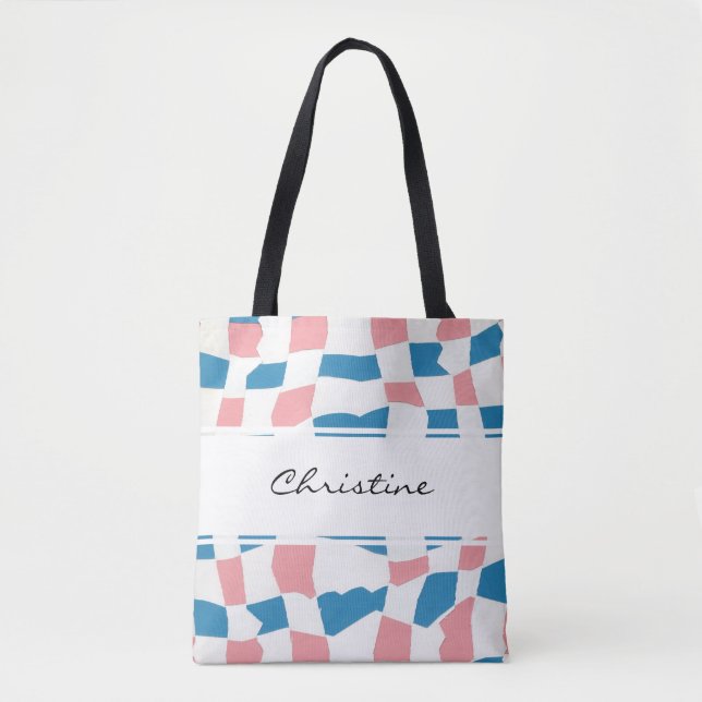 Retro Mod Rosa Blue Checkerboard-Abstrakt Tygkasse (Framsida)