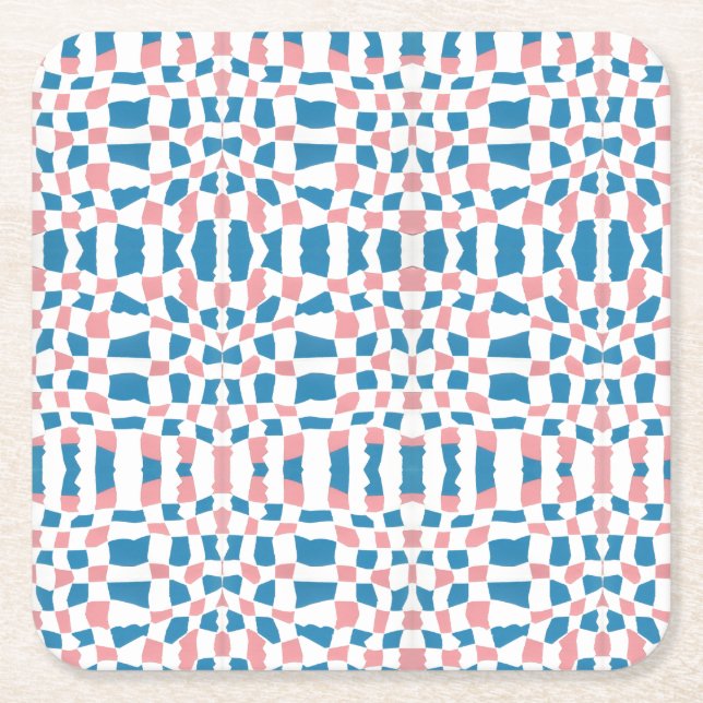 Retro Mod Rosa Blue Checkerboard-Abstrakt Underlägg Papper Kvadrat (Framsidan)