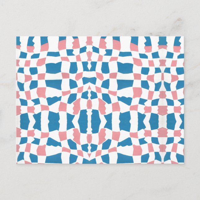 Retro Mod Rosa Blue Checkerboard-Abstrakt Vykort (Framsida)